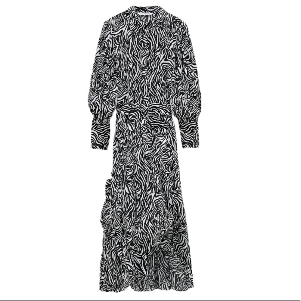 Zara Women Zebra Animal Print Belt Midi Dress